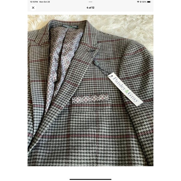 PAISLEY & GRAY Black/Gray Houndstooth Skinny Fit Blazer/Jacket 40 Reg 40R NEW - Picture 4 of 12